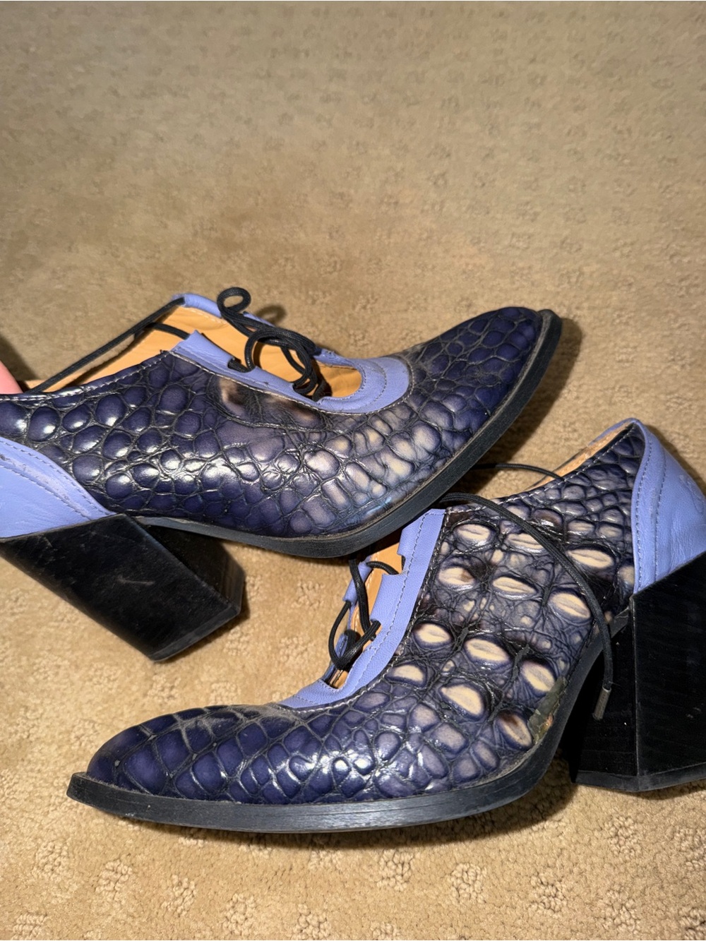 John Fluevog Entrance Room 112 Booties Blue Dragon Scale Design